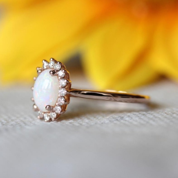 NEW 18K Rose Gold Diamond White Fire Opal Ring - Picture 4 of 5